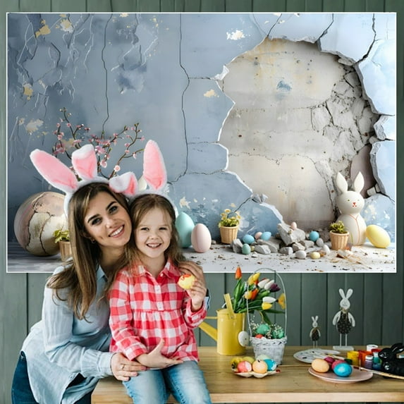 Spring Easter Photography Backdrops, Garden Floral Grass Rabbit Eggs Background Bunny Stand Photo Banner Tapestry Booth Props, 47"x32"