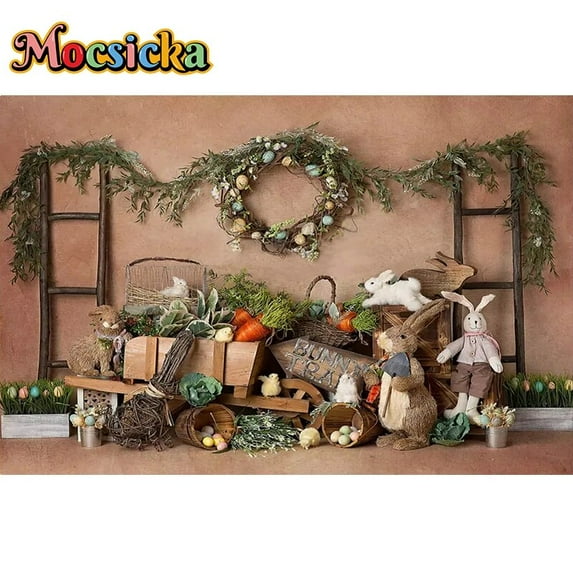 Spring Easter Photography Background Green Grass Flowers Easter Eggs Child Portrait Backdrops For Photo Studio