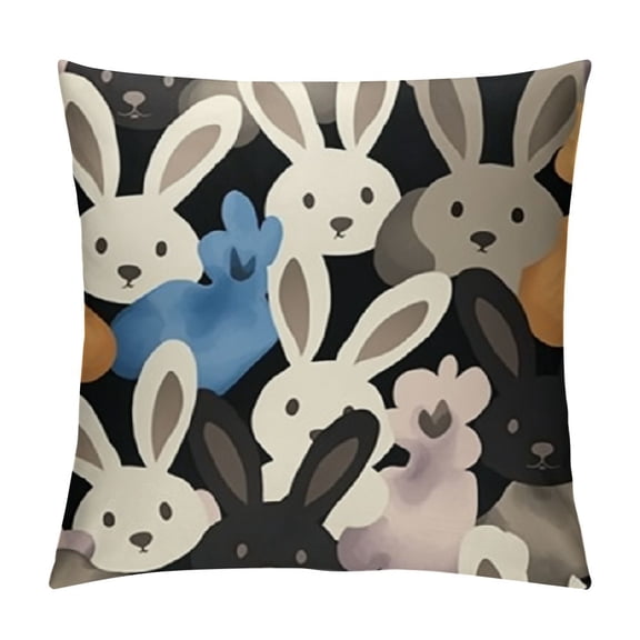 Spring Easter Pillow Covers 1 Brown Coffee Grey Bunny Rabbit Holiday Decorative Throw Pillows Easter Decorations Pillowcase Square Cushion Cover Decor for Home Couch Bed Soft