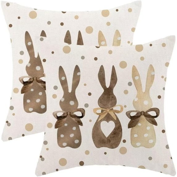 Spring Easter Pillow Covers 16x16 Set of 2, Easter Polka Dot Brown Bunny Decorative Throw Pillow Covers for Linen Spring Rabbit Farmhouse Pillows Cushion Case for Couch Sofa Home Decor