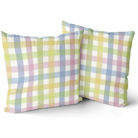 Spring Easter Pillow Covers 18×18 Inch Set of 2 Colorful Plaid Pink Green Seasonal Decorative Indoor Throw Pillow Covers Cushion Cover for Home Decor Bedroom Living Room Couch Sofa Bed