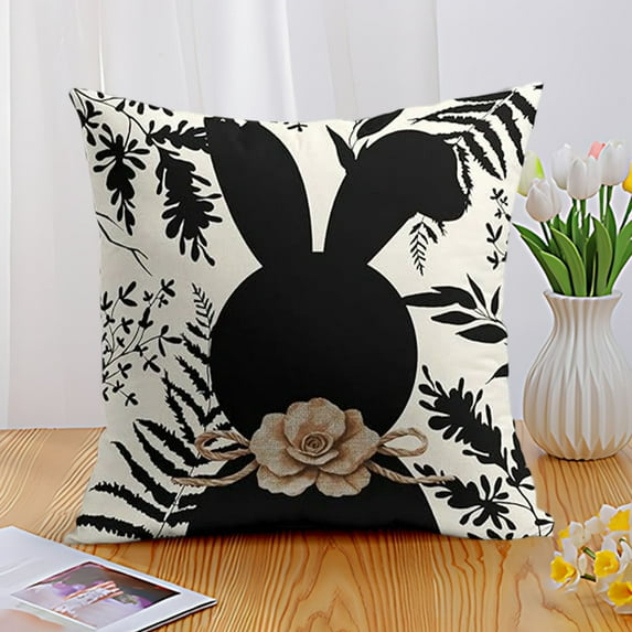 Spring Easter Pillow Covers 18x18, Bunny Rabbit Bow Decorative Throw Pillow Covers Spring Holiday Farmhouse Pillow Cases Decor Outdoor Linen Cushion Case for Couch Home
