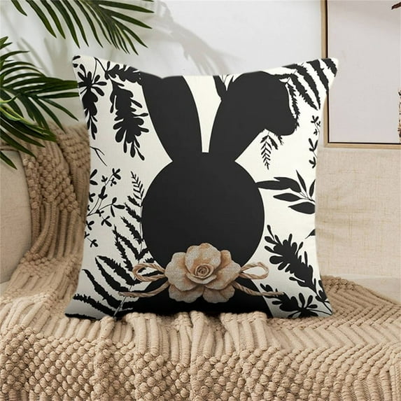 Spring Easter Pillow Covers 18x18, Bunny Rabbit Bow Decorative Throw Pillow Covers Spring Holiday Farmhouse Pillow Cases Decor Outdoor Linen Cushion Case for Couch Home
