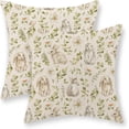 thumbnail image 1 of Spring Easter Pillow Covers 18x18 Set of 2 Rabbit Bunny Green Floral Leaf Decorative Throw Pillow Covers Spring Holiday Farmhouse Pillow Cases Decor Outdoor Linen Cushion Case for Couch Home, 1 of 6