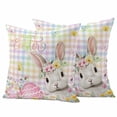 thumbnail image 1 of Spring Easter Pillow Covers 2 Pack Rabbit Egg Colorful Flower Butterfly Plaid Pillowcase Waterproof Outdoor Throw Pillow Cover for Patio Garden Square Cushion 26”x26”, 1 of 9