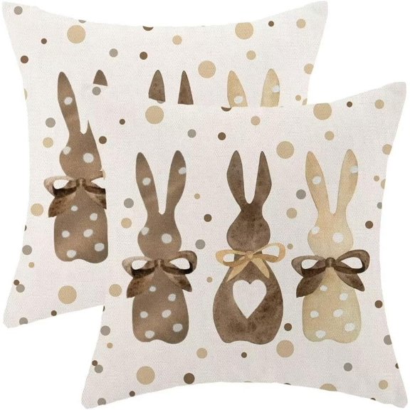 Spring Easter Pillow Covers 20x20 Set of 2, Easter Polka Dot Brown Bunny Decorative Throw Pillow Covers for Linen Spring Rabbit Farmhouse Pillows Cushion Case for Couch Sofa Home Decor