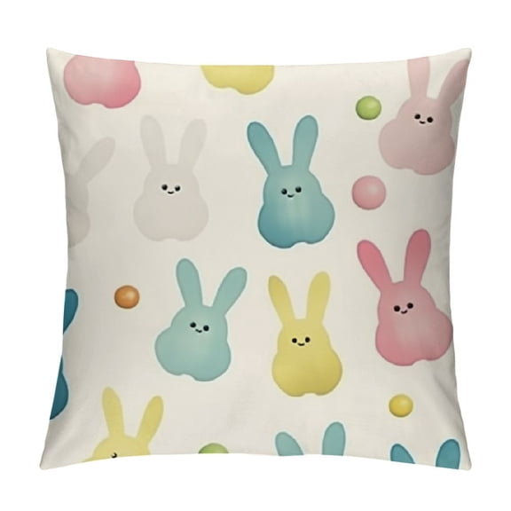 Spring Easter Pillow Covers Easter Colorful Bunny Rabbit Holiday Decorative Throw Pillows Easter Decorations Pillowcas Square Cushion Cover Decor for Home Couch Bed Soft