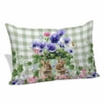 thumbnail image 1 of Spring Easter Pillow Covers, Linen Long Throw Pillow Case, Purple Floral Summer Botanical Green Plaid Holiday Pillow Protector Decorative Cushion Cover for Living Room/Bedroom 16" x 24", 1 of 8