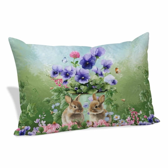 Spring Easter Pillow Covers, Linen Long Throw Pillow Case, Purple Floral Summer Botanical Ombre Holiday Pillow Protector Decorative Cushion Cover for Living Room/Bedroom 12" x 20"