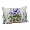 thumbnail image 1 of Spring Easter Pillow Covers, Linen Long Throw Pillow Case, Purple Floral Summer Botanical Vintage Holiday Pillow Protector Decorative Cushion Cover for Living Room/Bedroom 12" x 20", 1 of 8