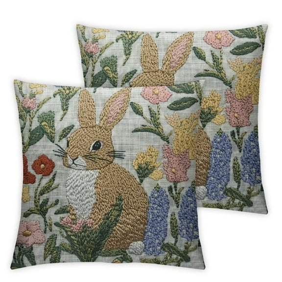 Spring Easter Pillow Covers Set of 2, Vintage Rabbit Bunny Floral Sage Green Blue Pink Flower Decorative Throw Pillow Covers Outdoor Farmhouse Seasonal Cushion Cases Couch Sofa Bed Decor
