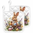 thumbnail image 1 of Spring Easter Pot Holders for Kitchen Heatproof Potholder, 2 Pack Colorful Eggs Bunny Botanical Floral Hot Pads Multipurpose Oven Pads Cloth Potholders Trivet for Cooking and Baking, 1 of 8