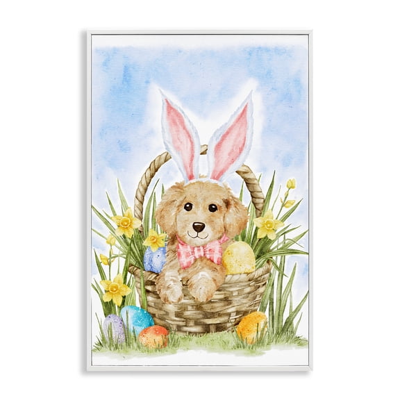 Spring Easter Puppy White Framed Giclee Art, 20 x 30, Made In USA