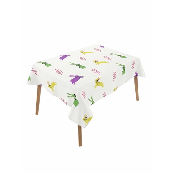 Spring Easter Rectangle Tablecloth, Yellow Green Purple Bunny Botanical Waterproof & StainResistant Tablecloth, Washable Oil-proof Table Cover for Dining/Party/Wedding/Camping/Buffet 60x84 In