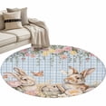 thumbnail image 1 of Spring Easter Round Area Rugs Collection 4', Cute Rabbits Flower Leaves Butterfly Blue Plaid Non Slip Indoor Circular Throw Runner Rug Floor Mat Carpet for Living Room Dining Table Bedroom Nursery, 1 of 9