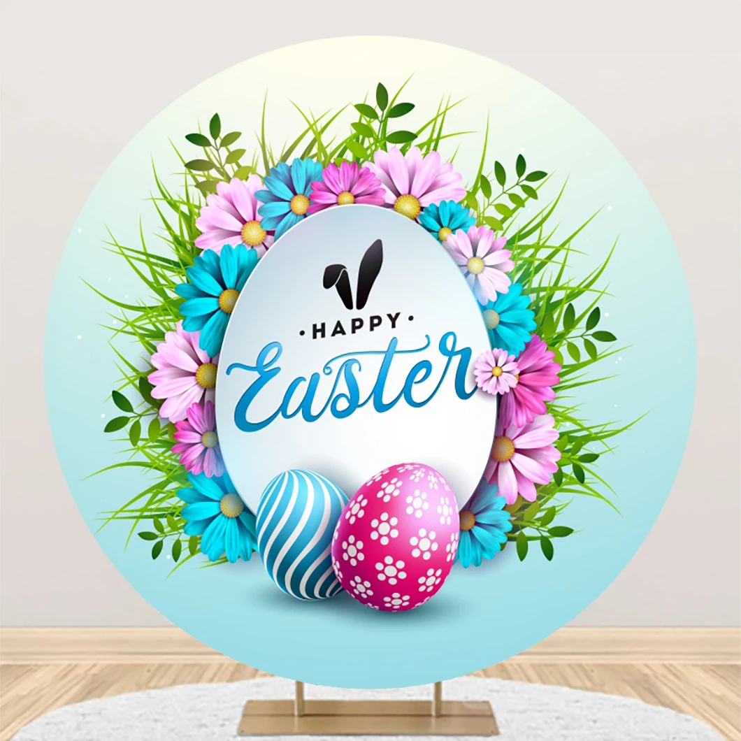 Spring Easter Round Backdrop for Photography Bunny Eggs Flower Garden ...