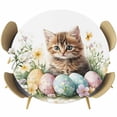 thumbnail image 1 of Spring Easter Round Tablecloth 55-60 Inch Round Fitted Table Cloth with Elastic Edge, Funny Cute Cats Colorful Eggs Wildflowers Waterproof Table Cover Protector for Outdoor Picnic Party Dining, 1 of 6
