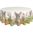thumbnail image 1 of Spring Easter Round Tablecloth 60x60 Inch Cute Bunny Eggs Watercolor Floral Decorative Table Cloth Washable Polyester Fabric Farmhouse Holiday Tablecloths for Home Kitchen Party Dinner Decor, 1 of 6