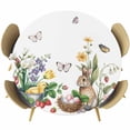 thumbnail image 1 of Spring Easter Round Tablecloth, Fitted Table Cover with Elastic for 45"-54" Round Tables, Country Bunny Chick Floral Butterflies Watercolor Table Cloth Outdoor Dinning Party Waterproof Tablecloths, 1 of 7