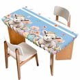 thumbnail image 1 of Spring Easter Sheep Table Cloths for 6 Foot Rectangle Tables, Colorful Eggs Floral Botanical Blue Striped Patio Waterproof Elastic Fitted Tablecloths, Washable Rectangular Table Cover for Camping, 1 of 8