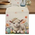 thumbnail image 1 of Spring Easter Sheep Table Runner, Colorful Eggs Floral Botanical Rustic Washable Cotton Linen Table Runners 48 Inches Long, Dresser Scarf Runner for Nightstand/Coffee/End Tables 13''x48'', 1 of 9