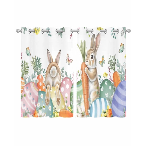 Spring Easter Sheer Curtains 39 Inch Length 2 Panels Set for Living Room/Bedroom, Rabbits Eggs Botanical Floral Leaf Butterfly Kitchen Curtains Grommet Curtains Window Treatments 27.5"x39"x2