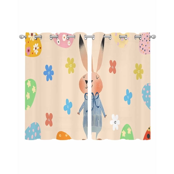 Spring Easter Sheer Curtains 45 Inch Length 2 Panels Set for Living Room/Bedroom, Bunny Colorful Eggs Floral Beige Kitchen Curtains Grommet Semi-Sheer Curtains Drapes Window Treatments 42"x45"x2