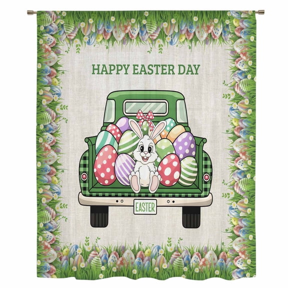 Spring Easter Sheer Curtains 54 Inches Long, Easter Eggs Bunny Truck Botanical Burlap Light Filering Curtains, Breathable Simi Curtain Privacy Drapes for Kitchen Bathroom Small Window Treatment