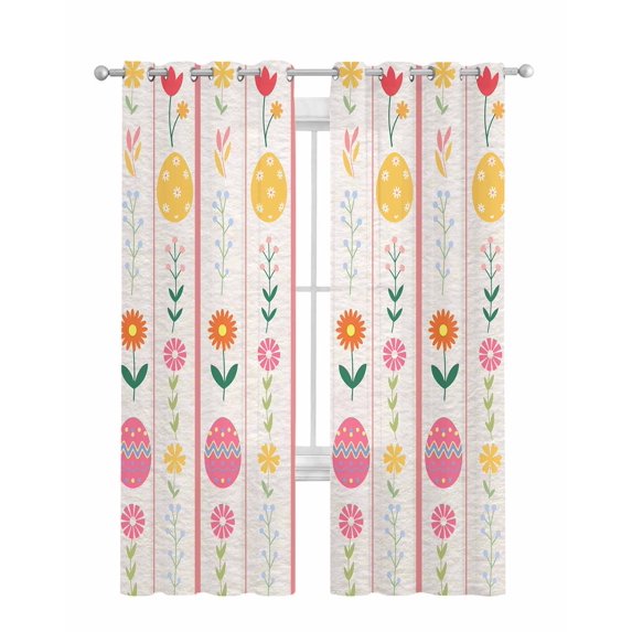 Spring Easter Sheer Curtains 63 Inch Length 2 Panels Set for Living Room/Bedroom, Pink Yellow Vintage Eggs Floral Botanical Kitchen Curtains Grommet Semi-Sheer Curtains Window Treatments 42"x63"x2