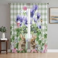 thumbnail image 1 of Spring Easter Sheer Curtains 96 Inch Length 2 Panels Set Window Treatments, Purple Floral Summer Botanical Green Plaid Rod Pocket Semi Curtains for Living Room/Bedroom/Kitchen Décor, 104"W x 96"L, 1 of 7