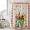 thumbnail image 1 of Spring Easter Shower Curtain Set, Waterproof Shower Curtains for Bathroom, Colorful Tulip Floral Eggs Pink Plaid Rustic Washable Fabric Bath Curtain for Bathtub Decoration with Hooks 48x72 Inches, 1 of 9