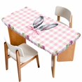 thumbnail image 1 of Spring Easter Table Cloths for 3 Foot Rectangle Tables, Cute Rabbits Ears Bow Daisy Floral Pink Plaid Patio Waterproof Elastic Fitted Tablecloths, Washable Rectangular Table Cover for Camping, 1 of 8