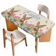 thumbnail image 1 of Spring Easter Table Cloths for 3 Foot Rectangle Tables, Pink Tulip Flowers Bunny Floral Rustic Patio Waterproof Elastic Fitted Tablecloths, Washable Rectangular Table Cover for Camping, 1 of 8