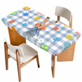 thumbnail image 1 of Spring Easter Table Cloths for 4 Foot Rectangle Tables, Blue Plaid Bunny Colorful Eggs Floral Patio Waterproof Elastic Fitted Tablecloths, Washable Rectangular Table Cover for Camping, 1 of 8