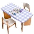 thumbnail image 1 of Spring Easter Table Cloths for 4 Foot Rectangle Tables, Bunny Botanical Flowers Leaves Purple Check Patio Waterproof Elastic Fitted Tablecloths, Washable Rectangular Table Cover for Camping, 1 of 8