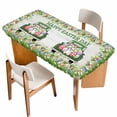 thumbnail image 1 of Spring Easter Table Cloths for 4 Foot Rectangle Tables, Easter Eggs Bunny Truck Botanical Wooden Patio Waterproof Elastic Fitted Tablecloths, Washable Rectangular Table Cover for Camping, 1 of 8