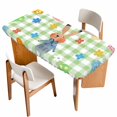 thumbnail image 1 of Spring Easter Table Cloths for 4 Foot Rectangle Tables, Green Plaid Bunny Colorful Eggs Floral Patio Waterproof Elastic Fitted Tablecloths, Washable Rectangular Table Cover for Camping, 1 of 8