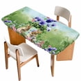 thumbnail image 1 of Spring Easter Table Cloths for 4 Foot Rectangle Tables, Purple Floral Summer Botanical Ombre Patio Waterproof Elastic Fitted Tablecloths, Washable Rectangular Table Cover for Camping, 1 of 8