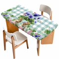thumbnail image 1 of Spring Easter Table Cloths for 4 Foot Rectangle Tables, Purple Floral Summer Botanical Teal Plaid Patio Waterproof Elastic Fitted Tablecloths, Washable Rectangular Table Cover for Camping, 1 of 8