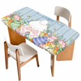 thumbnail image 1 of Spring Easter Table Cloths for 4 Foot Rectangle Tables, Rabbit Ears Foot Colorful Eggs Wooden Plank Patio Waterproof Elastic Fitted Tablecloths, Washable Rectangular Table Cover for Camping, 1 of 8
