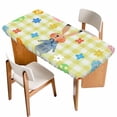 thumbnail image 1 of Spring Easter Table Cloths for 4 Foot Rectangle Tables, Yellow Plaid Bunny Colorful Eggs Floral Patio Waterproof Elastic Fitted Tablecloths, Washable Rectangular Table Cover for Camping, 1 of 8