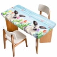 thumbnail image 1 of Spring Easter Table Cloths for 5 Foot Rectangle Tables, Blue Botanical Tulip Rabbit Butterfly Patio Waterproof Elastic Fitted Tablecloths, Washable Rectangular Table Cover for Camping, 1 of 8