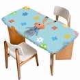 thumbnail image 1 of Spring Easter Table Cloths for 5 Foot Rectangle Tables, Bunny Colorful Eggs Floral Blue Patio Waterproof Elastic Fitted Tablecloths, Washable Rectangular Table Cover for Camping, 1 of 8