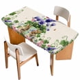 thumbnail image 1 of Spring Easter Table Cloths for 5 Foot Rectangle Tables, Purple Floral Summer Botanical Rustic Patio Waterproof Elastic Fitted Tablecloths, Washable Rectangular Table Cover for Camping, 1 of 8