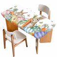 thumbnail image 1 of Spring Easter Table Cloths for 5 Foot Rectangle Tables, Rabbits Eggs Botanical Floral Leaf Butterfly Patio Waterproof Elastic Fitted Tablecloths, Washable Rectangular Table Cover for Camping, 1 of 8