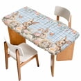 thumbnail image 1 of Spring Easter Table Cloths for 6 Foot Rectangle Tables, Cute Rabbits Flower Leaves Butterfly Blue Plaid Patio Waterproof Elastic Fitted Tablecloths, Washable Rectangular Table Cover for Camping, 1 of 8