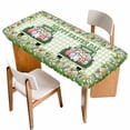 thumbnail image 1 of Spring Easter Table Cloths for 6 Foot Rectangle Tables, Easter Eggs Bunny Truck Botanical Green Plaid Patio Waterproof Elastic Fitted Tablecloths, Washable Rectangular Table Cover for Camping, 1 of 8