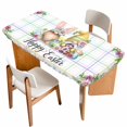thumbnail image 1 of Spring Easter Table Cloths for 6 Foot Rectangle Tables, Watercolor Eggs Gnomes Flowers Leaf Plaid Patio Waterproof Elastic Fitted Tablecloths, Washable Rectangular Table Cover for Camping, 1 of 8