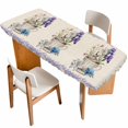 thumbnail image 1 of Spring Easter Table Cloths for 8 Foot Rectangle Tables, Retro Rabbit Cup Botanical Purple Leaves Patio Waterproof Elastic Fitted Tablecloths, Washable Rectangular Table Cover for Camping, 1 of 8