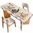 thumbnail image 1 of Spring Easter Table Cloths for 8 Foot Rectangle Tables, Watercolor Flowers Cute Rabbits Eggs Leaf Beige Patio Waterproof Elastic Fitted Tablecloths, Washable Rectangular Table Cover for Camping, 1 of 8